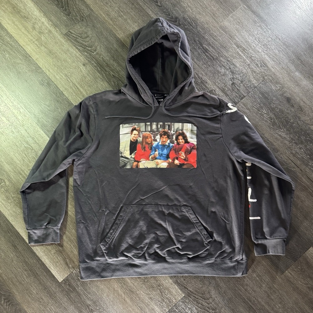 Friends Black Men's Pullover Hoodie Cotton Blend Long Sleeve Graphic Print 2XL